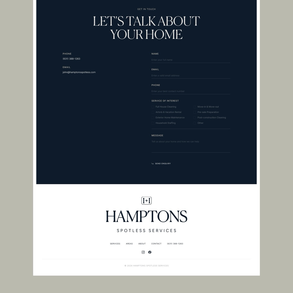 Contact section and full wordmark